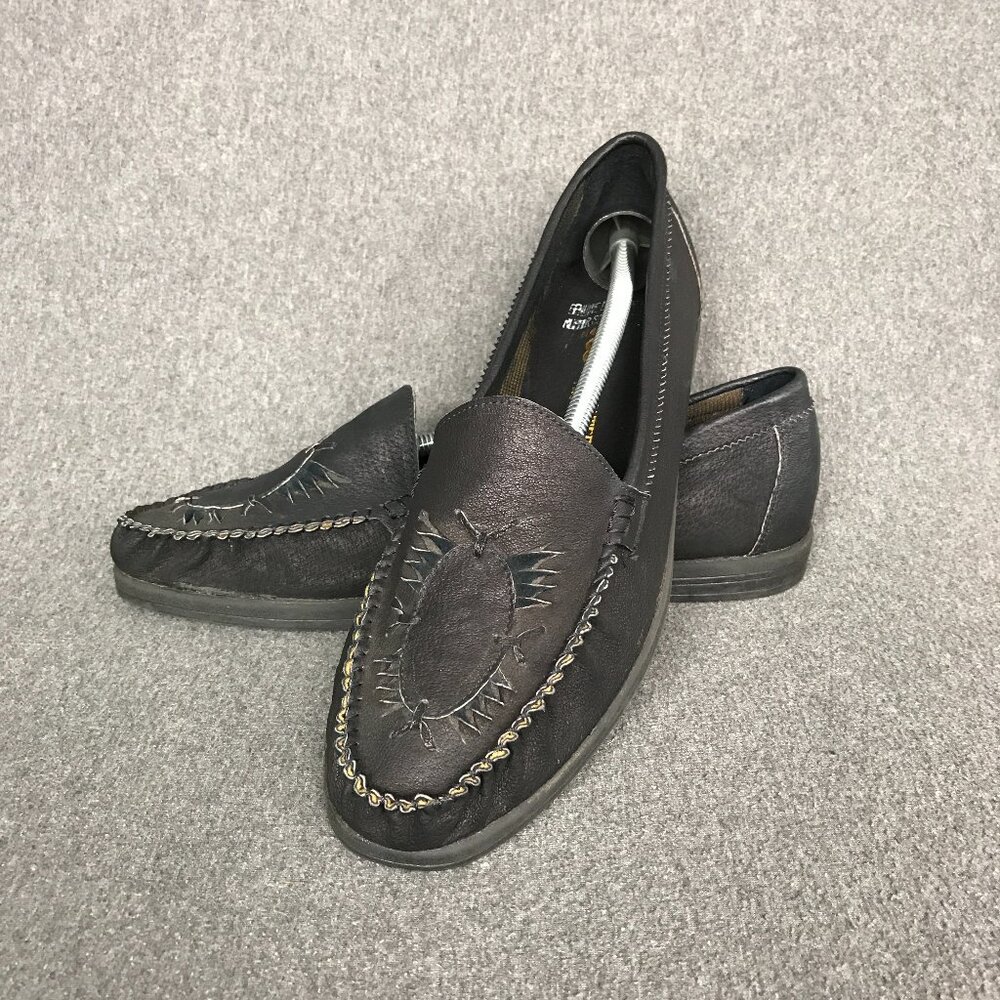 VTG. Goldwater Fine Shoes M405K Distressed Black Leather Slip On Loafers 12 RARE